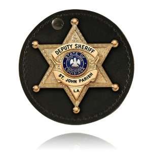 Boston Leather 3 Round Clip on Badge Holder (For Star Shaped Badges 