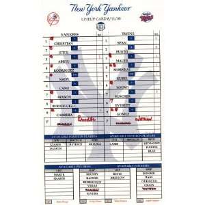 Yankees at Twins 8 11 2008 Game Used Lineup Card ():  