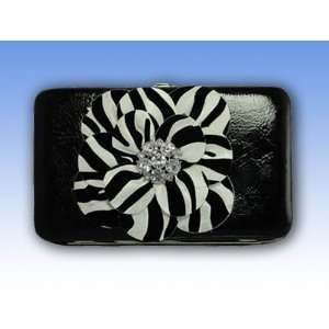 Ladies Fashion Black Wallet with Raised Zebra Print Flower & Sparkled 