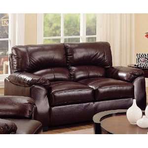  Loveseat with Padded Pillow Arms in Dark Brown Leather 