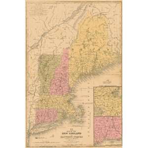  Mitchell 1840 Antique Map of New England: Sports 