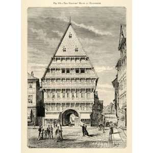  1882 Wood Engraving Brewer House Market Hildesheim Saxony 