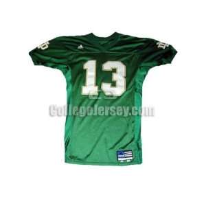 Green No. 13 Game Used Notre Dame Adidas Football Jersey:  
