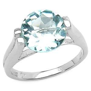  3.70 Carat Genuine Blue Topaz Round Silver Ring: Jewelry