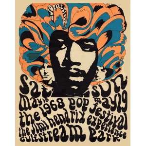  1968 Jimi Hendrix Miami Pop Festival Poster Lithograph Re 