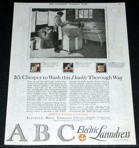 1921 OLD MAGAZINE PRINT AD, ALTORFER ABC ELECT LAUNDRESS WASHER 