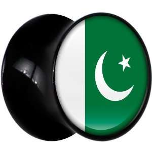  14mm Black Acrylic Pakistan Flag Saddle Plug Jewelry