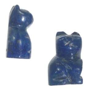  2 Cats Carved Lapis Lazuli Gemstone Beads 16mm Natural 