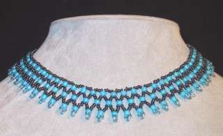 Black & Blue Beaded Net Necklace Jewelry Choker Beads  