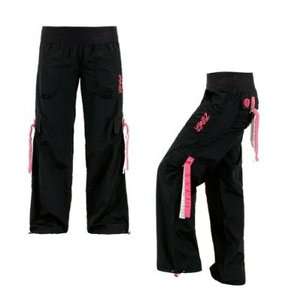 Zumba Samba Cargo Pants (Black) with pink and white ribbons  