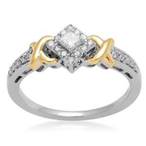  10K Two Tone Gold Diamond X Tab Bridal Ring (1/3 cttw, I J 