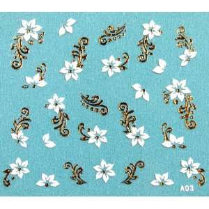   Nail art 3D nail sticker nail decals gold vine and white flowers
