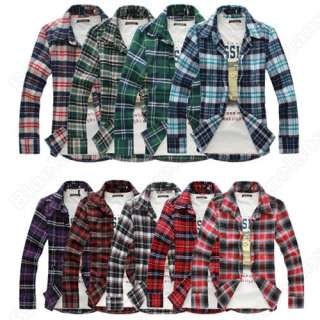 Mens Luxury Style Casual Dress Slim Fit Long Sleeve Check Plaid Red 