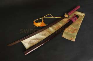 Black& Red Folded Steel Blade Iron Tsuba Handmade Japanese Samurai 