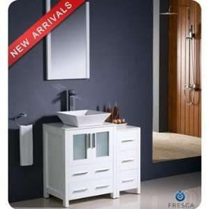 Fresca Torino 36 Inch White Modern Bathroom Vanity with Side Cabinet 