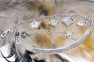 Sterling Silver White CZ Cute Charms Bracelet 19.0cm  