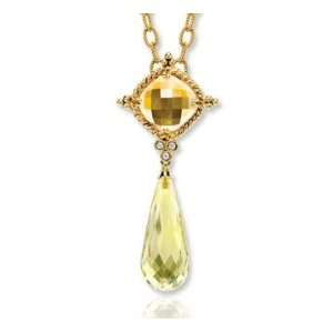  14k Yellow Gold Citrine, Lime Quartz, Diamond Necklace 