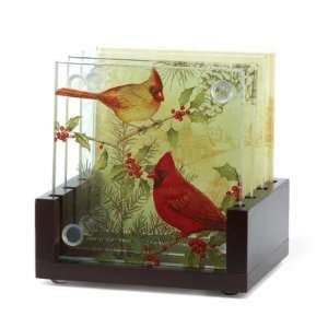  #D1329 RED ROBIN GLASS COASTER SET: Kitchen & Dining