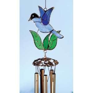   Art Small Blue Songbird Stained Glass Wind Chimes: Patio, Lawn