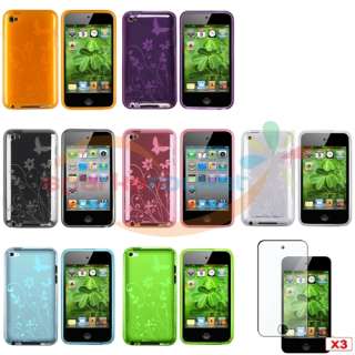 10 Accessory Bundle Flower Floral Case Cover for Apple iPod Touch 4th 