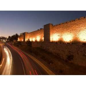 Time Lights of Traffic, Jaffa Gate, Old Walled City, Jerusalem, Israel 