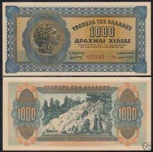 Greece  1000 (1.000) Drachmas 1941 P 117a UNC X 5 Pcs  