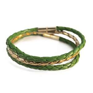  apop nyc Green & Metallic Gold Leather Bracelet Set with 
