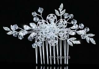 Bridal Wedding Handmade Flower Crystal Hair Comb T1375  