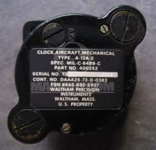 13A 2 Waltham Aircraft Eight Day Chronograph Clock 73  