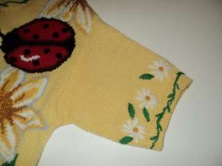 Eagles Eye Cardigan Sweater Daisies Ladybugs Yellow S  