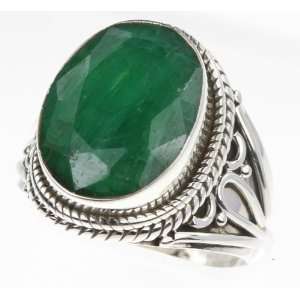   925 Sterling Silver SYNTHETIC EMERALD Ring, Size 8.25, 7.74g: Jewelry