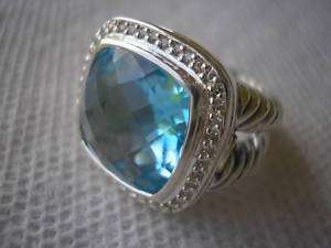   shank BLUE TOPAZ Silver Diamond .49tcw RING NEW retail $1725  