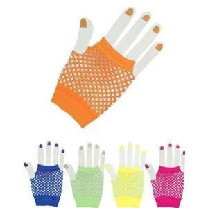  Orange Glam Rock Fishnet Fingerless Costume Half Gloves 