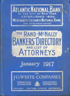 1917 RAND McNALLY BANKERS DIRECTORY NATIONAL BANK LAW  