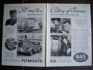 1933 Plymouth Six Car Century of Progress Two Page Ad  