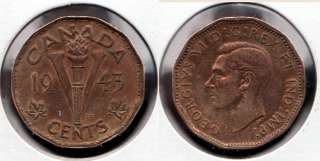 1943 Victory Coin 5 cent Tombac Canadian George VI  