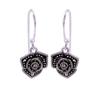 Sterling Silver Marcasite Rose Drop Earrings: Jewelry
