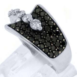 WOMENS BLACK DIAMOND RING WEDDING BAND RIGHT HAND 1.15 CARAT ROUND 