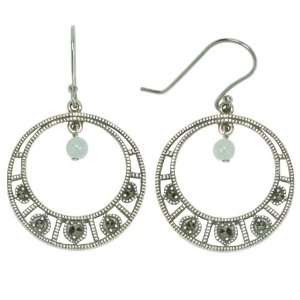    Sterling Silver Marcasite and Jade Bead Round Earrings Jewelry