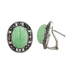   Marcasite Genuine Jade Earrings Clip Silver Empire Jewelry Jewelry