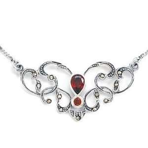   Marcasite Necklace with Red Pear Shape CZ West Coast Jewelry Jewelry