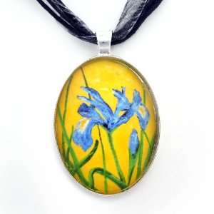  Blue Iris Handmade Fine Art Pendant: Jewelry