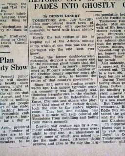 TOMBSTONE AZ Ariziona into Ghost Town ? 1930 Newspaper  