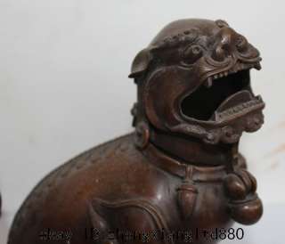 Lovely Chinese Purple Bronze Foo Fu Dog & Lion Statue Censer Incense 