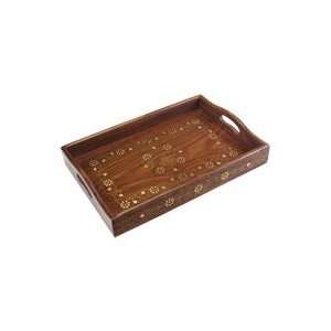    Decorative Brass Inlay Wooden Serving Tray