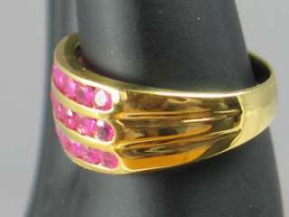 23k Thai Gold GP Three Rows Ruby Ring Baht Size 8  
