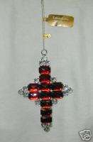 CHRISTMAS 4.25 INCH RED/SILVER GEM CROSS ORN NEW  