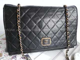   100% Chanel black quilted lamb VINTAGE bag HANDBAG PURSE #2665  