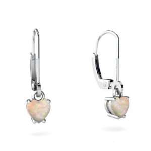    14K White Gold Heart Genuine Opal Lever Back Earrings: Jewelry