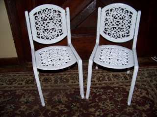 DOLL CHAIRS LARGE ORNATE WHITE WROUGHT IRON NO RESERVE!  